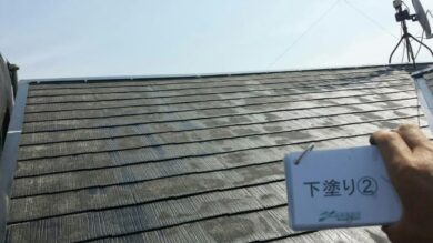 奈良葛城市R様　外壁塗装・屋根塗装・防水工事 屋根塗装下塗り2回目