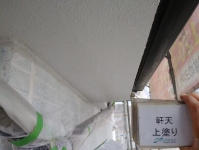 奈良生駒郡斑鳩町I様邸　外壁塗装・屋根塗装・防水工事 軒天上塗り