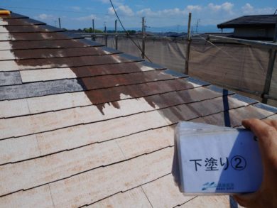 奈良県香芝市Y様邸　外壁塗装・屋根塗装工事 屋根塗装下塗り2回目