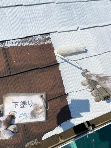 奈良香芝市S様邸　外壁塗装・屋根塗装工事 屋根下塗り