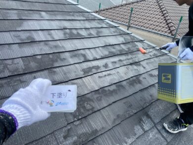 奈良香芝市T様邸　外壁塗装・屋根塗装 屋根下塗り