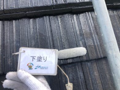 奈良北葛城郡広陵町I様　外壁塗装・屋根塗装・防水工事 屋根下塗り
