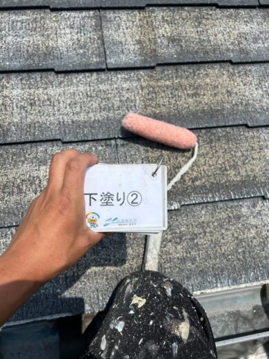 奈良県北葛城郡上牧町T様邸　外壁塗装・屋根塗装・防水工事 屋根下塗り②