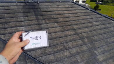 奈良北葛城郡河合町Y様邸　外壁塗装・屋根塗装・防水工事 屋根塗装下塗り1回目