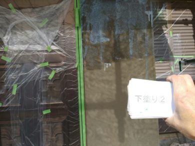 奈良県北葛城郡上牧町S様邸　外壁塗装・防水工事 外壁塗装　下塗り②