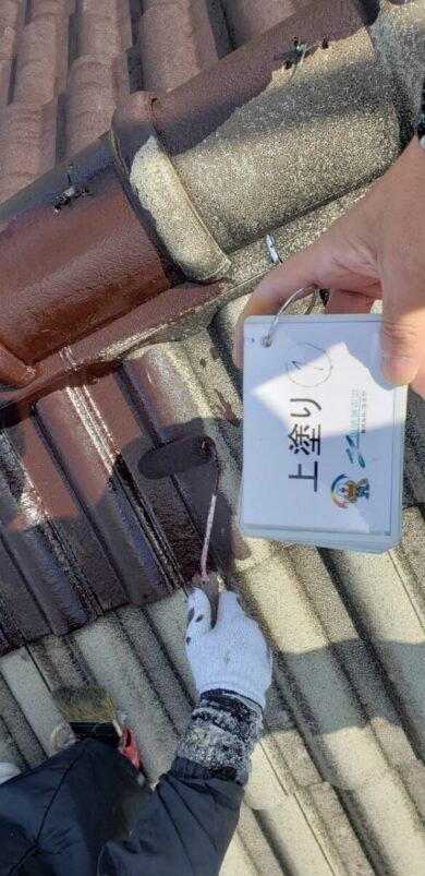 奈良北葛城郡上牧町H様　外壁塗装・屋根塗装・防水工事 屋根塗装下塗り