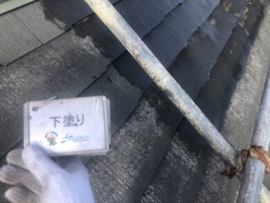 奈良香芝市K様邸　外壁塗装・屋根塗装・防水工事 屋根下塗り
