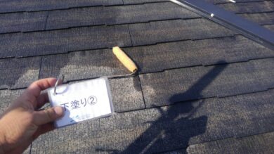 奈良北葛城郡河合町Y様邸　外壁塗装・屋根塗装・防水工事 屋根塗装下塗り2回目