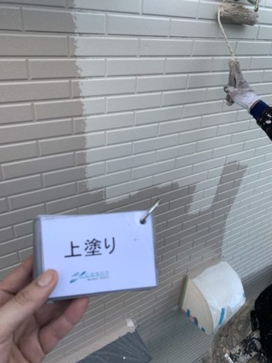 奈良北葛城郡河合町S様邸　外壁塗装・屋根塗装・ベランダ防水工事 外壁塗装上塗り