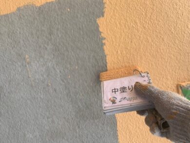 奈良北葛城郡王寺町S様邸　外壁塗装・防水工事 外壁中塗り