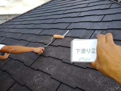 奈良県大和高田市Ｉ様邸 　外壁塗装・屋根塗装工事 屋根の下塗り