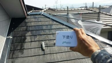 奈良葛城市R様　外壁塗装・屋根塗装・防水工事 屋根塗装下塗り1回目