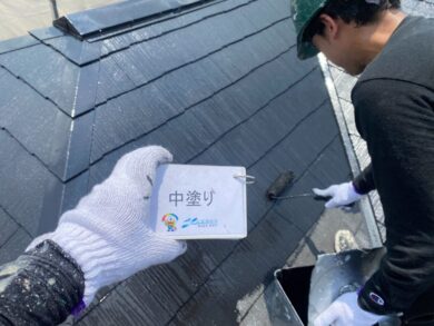 奈良香芝市T様邸　外壁塗装・屋根塗装 屋根中塗り